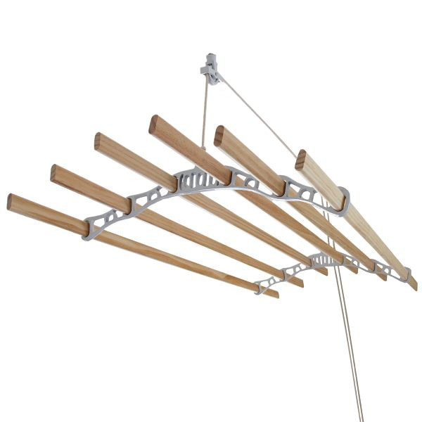 Sèche-linge de plafond KuKoo en bois, blanc, 1,2 m, 24529