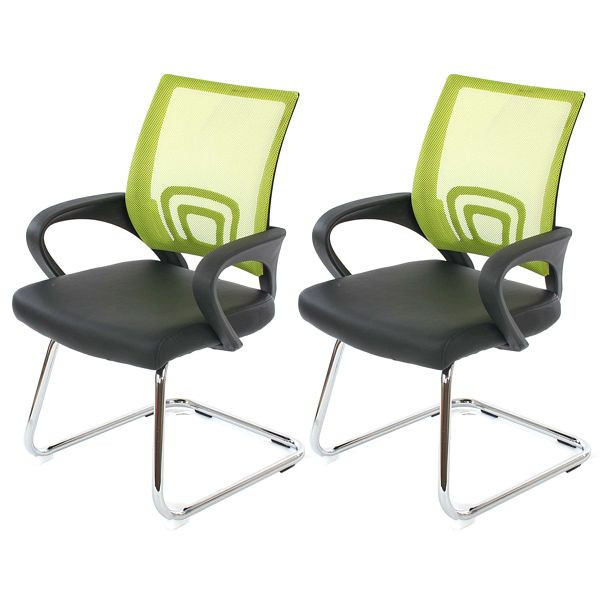 Ensemble de 2 chaises de conférence Mendler Ancona, chaise visiteur, simili cuir, vert, 36569
