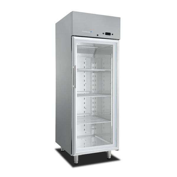 Réfrigérateur Marecos Softline en acier inoxydable 700 litres GN 2/1 avec porte vitrée et refroidissement par convection, 221.022