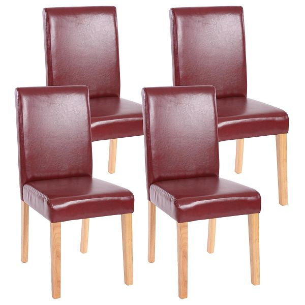 Ensemble de 4 chaises de salle à manger Mendler, chaises de cuisine, Littau, similicuir, rouge-brun, pieds clairs, 33699