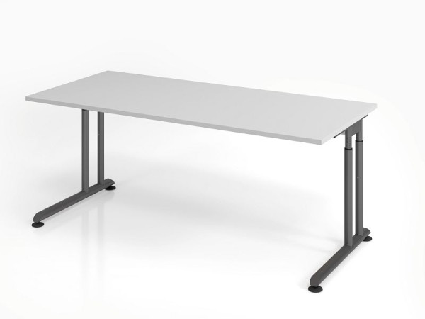 Bureau Hammerbacher ZS19, 180 x 80 cm, plateau : gris, épaisseur 25 mm, chant épais en ABS, forme rectangulaire, graphite, VZS19/5/G