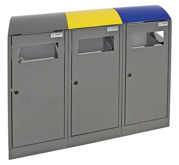 Station de tri des déchets contondants A³-3 volets, gris anthracite/5010, 1003, 7016, conteneur intérieur galvanisé, 3x40 litres, 650-040-3-2-000