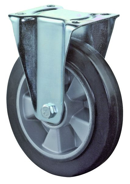 Rouleau de transport BS rollers, rouleau fixe, largeur de roue 50 mm, roue Ø 200 mm, capacité de charge 350 kg, pneus élastiques noirs, aluminium, roulements à billes, L410.B80.200