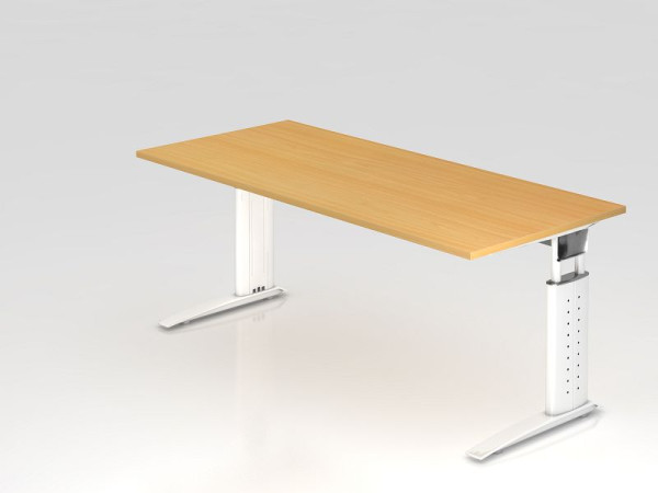 Bureau Hammerbacher pied C 180x80cm hêtre/blanc, hauteur de travail 68-86 cm réglable, VUS19/6/W