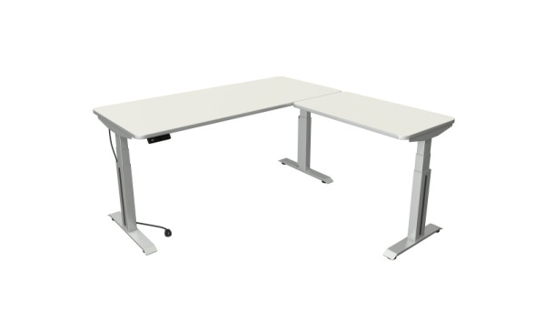 Kerkmann Move Professional table assis/debout, L 1800 x P 800 mm, base argentée avec élément complémentaire 1000 x 600 mm, réglable électriquement 640-1290 mm, blanc, 10013110