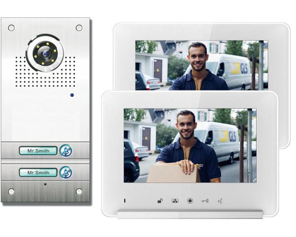 Ensemble d'interphone vidéo couleur 2 familles Anthell Electronics avec mémoire d'image, avec moniteur 2X 7", 3CK2-690S1-2