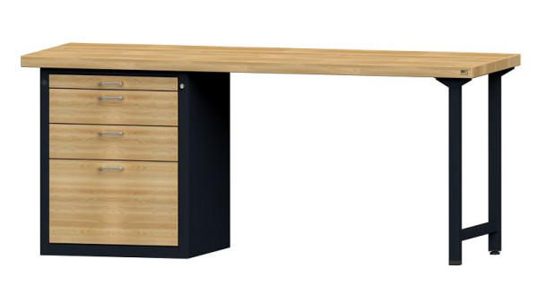 Établis ANKE Établi combiné, modèle 826 VH, 2000 x 700 x 850 mm, RAL 7016/hêtre, BMP 50 mm, 420.158
