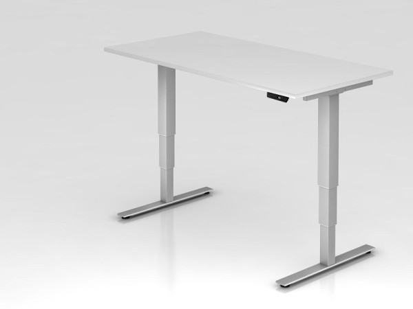 Bureau assis-debout électrique Hammerbacher 160x80cm blanc, hauteur de travail 63,5 -128,5 cm, VXDSM16/W/S