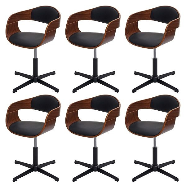 Mendler HWC-H46 ensemble de 6 chaises de salle à manger, chaises de cuisine, mécanisme rotatif réglable en hauteur, bois courbé, aspect noyer, simili cuir, noir, 6x73496