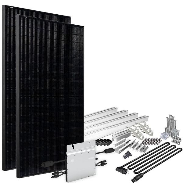 Centrale électrique pour balcon Offgridtec Solar-Direct 820 W HM-800 Prise Schuko noire complète - 5 m - Kit de montage queue de castor, 4-01-016030-008