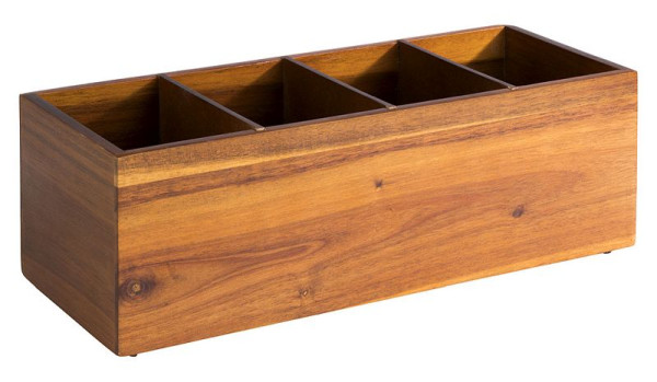 Boîte en bois APS -WOODY-, 36 x 14 cm, hauteur : 12,5 cm, bois d'acacia, 4 compartiments chacun 12,5 x 8 cm, 11649