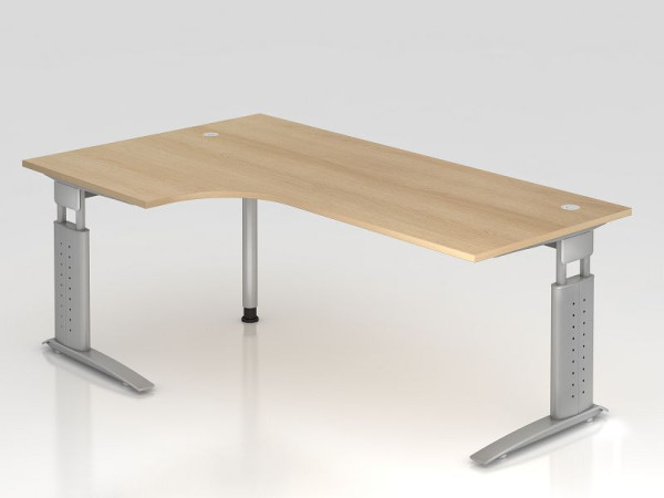 Table d'angle Hammerbacher pied C 200x120cm 90° chêne/argent, forme d'angle 90°, chemin de câbles horizontal, peut être monté à gauche ou à droite, VUS82/E/S
