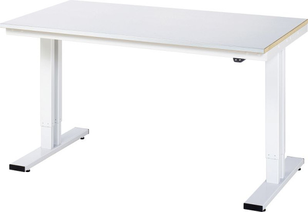 Table de travail RAU série adlatus 300 (réglable électriquement en hauteur), plan de travail avec revêtement en tôle d'acier, 1500x720-1120x800 mm, 08-WT-150-080-S