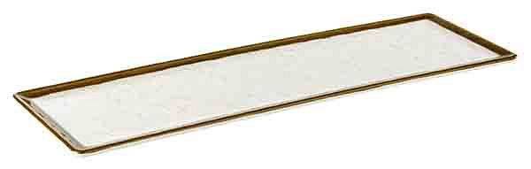 Plateau APS GN 2/4 -STONE ART-, 53 x 16,2 cm, hauteur : 1,5 cm, mélamine, intérieur : décor, blanc, bord : marron, 84522