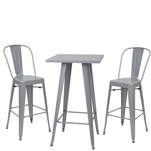 Mendler Set table haute + 2x tabourets de bar HWC-A73, tabouret de bar table de bar, design industriel en métal, gris, 57908+59868+59868