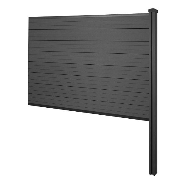 Mendler Brise-vue WPC Sarthe, clôture coupe-vent, poteau WPC à bétonner, élément d'extension, 188cm anthracite, 65141+76233+76236+76257
