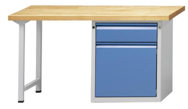 Établi combiné ANKE; 1500x700 mm; RAL 7035/5012; Armoire de socle droite 625x640x800 mm, 1 tiroir 170 mm; 1 porte 510 mm