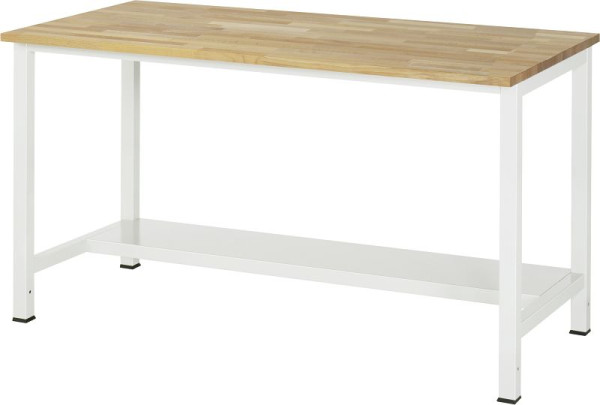 Table de travail RAU série 900, L1500 x P800 x H825 mm, plan de travail en hêtre massif, épaisseur 25 mm, avec étagère en bas, profondeur 320 mm, 03-900-3-B25-15.12