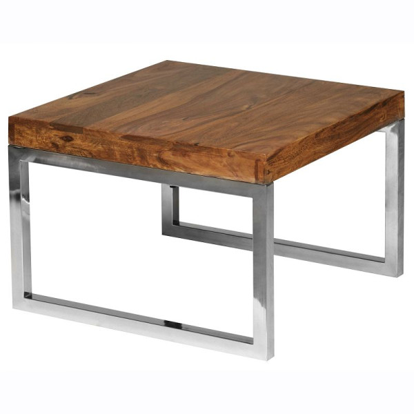 Wohnling table d'appoint GUNA 60 x 40 x 60 cm en bois massif de Sesham structure en métal style maison de campagne, marron foncé naturel, WL1.309