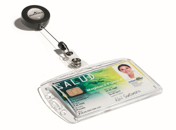 Boîte rigide DURABLE avec yoyo pour 1 carte d'identité, transparente, paquet de 10, 801219