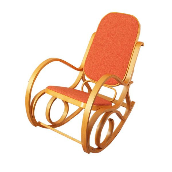 Chaise à bascule Mendler M41, chaise à bascule, chaise TV, bois massif, aspect chêne, tissu/textile orange, 12255