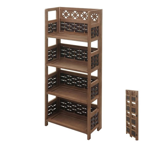 Etagère Mendler HWC-K86, étagère autoportante, étagère de vie, 4 étagères pliables, bois 110cm, marron foncé, tresse marron foncé, 97660