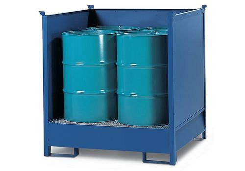 Station de matières dangereuses DENIOS 4 P2-O-V50 en acier, peinte, pour 4 fûts de 200 litres chacun, 3 parois, empilable, 178-413