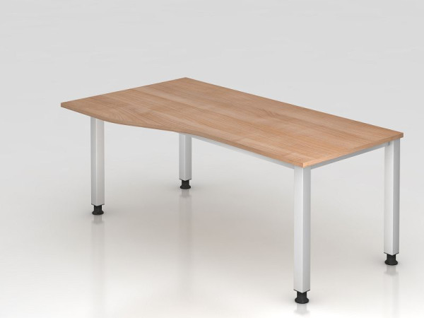 Bureau Hammerbacher 4 pieds carré 180x100/80cm noyer, forme libre, montage possible à gauche ou à droite, VQS18/N/S