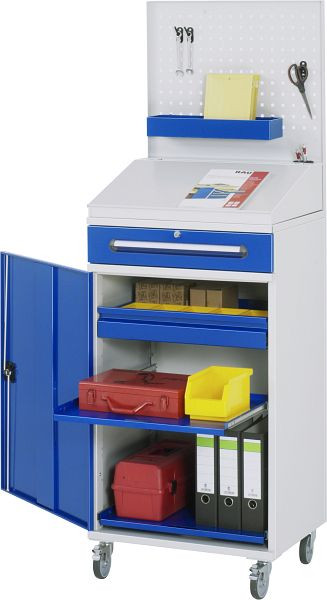 Bureau debout avec armoire latérale RAU - modèle 04, L650 x P520 x H1235/1345/1895 mm, 07-650-M04F.11