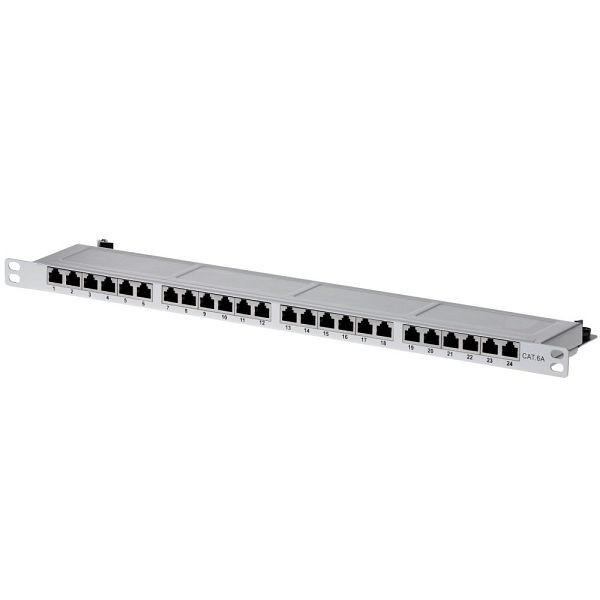Panneau de brassage Helos Cat 6A 19" 0.5U 24 ports gris clair, 134341