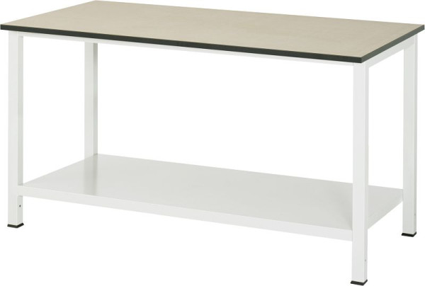 Table de travail RAU série 900, L1500xP800xH825mm, plan de travail en MDF (panneau de fibres de moyenne densité), épaisseur 22mm, avec étagère en bas, profondeur 650mm, 03-900-6-F22-15.12