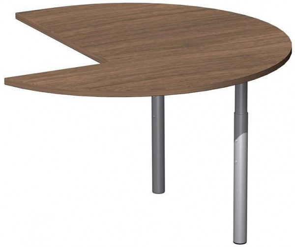table d'appoint geramöbel trois quarts de cercle gauche avec pieds de support, réglable en hauteur, 1200x1200x680-820, noyer/argent, N-647011-NS