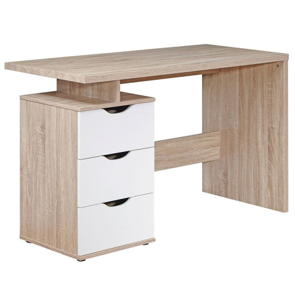 Bureau Wohnling SAMO 120 x 76 x 53 cm avec 3 tiroirs en blanc Sonoma, WL1.795