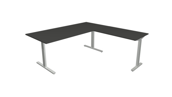 Poste de travail angulaire Kerkmann Form 2, bureau L 1800 x P 800 x H 700-820 mm, table d'extension 1000 x 600 x 700-820 mm, anthracite, 11023113