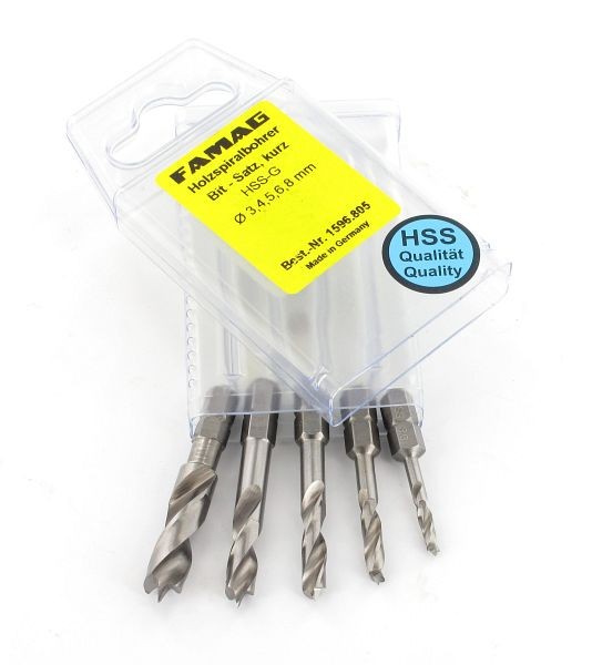 Foret à bois Famag HSS-G Mèches courtes, 5 pièces en blister Ø 3, 4, 5, 6, 8 mm, 1596.805.00