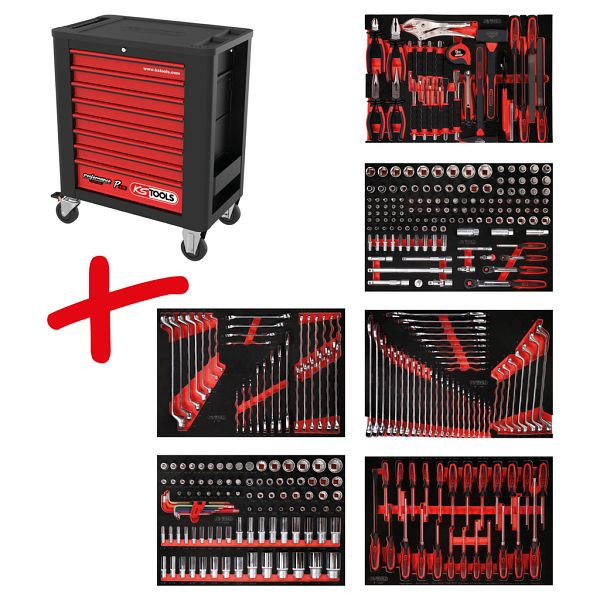 KS Tools PERFORMANCEplus set de dessertes d'atelier P15, avec 366 outils et 6 tiroirs, 815.6366