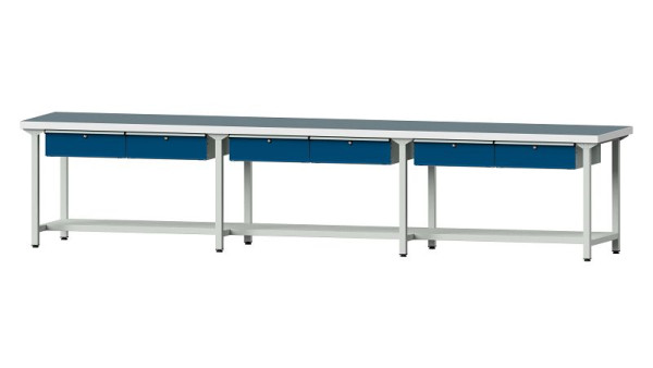 Bancs de travail ANKE table de travail, modèle 205, 4050 x 800 x 850 mm, RAL 7035/5010, UBP 50 mm, 401.558