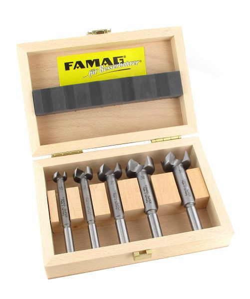 Perceuse Famag WS art, dans une boîte en bois, exécution: Ensemble de 5 pièces dans une boîte en bois: Ø 15, 20, 25, 30, 35 mm, 1633.505.00