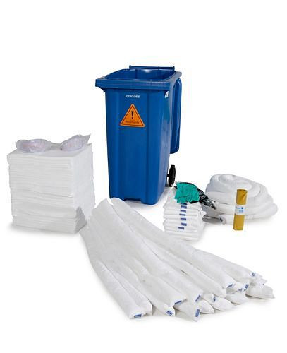 Kit d'urgence DENSORB en conteneur roulant B 36, bleu, version huile, 267-666