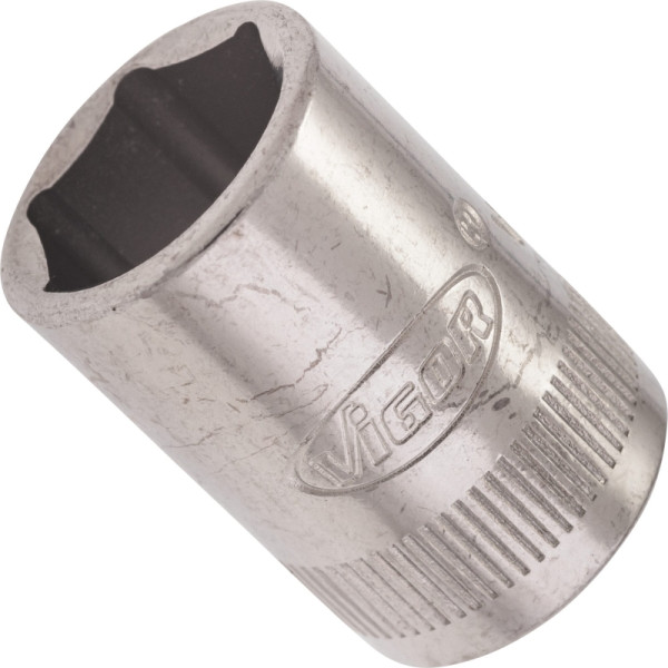 Insert de clé à douille VIGOR, carré creux 6,3 mm (1/4 pouce), profil à six pans extérieurs, 12 mm, V2424N