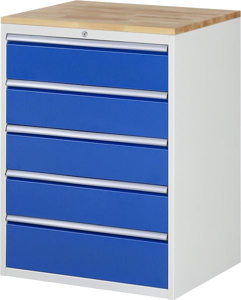 Armoire à tiroirs RAU série 7000, plan de travail en hêtre massif, 5 x tiroirs taille XL 4xH180, 1xH210 mm, 770x1035x650 mm, 03-XL7.5A-B.11
