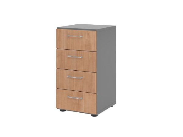 Armoire à tiroirs Hammerbacher 2OH, 4 tiroirs, BS graphite/noyer, 40 x 41,7 x 74,8 cm, 4 tiroirs, poignée en métal, V924S4/G/N/BS