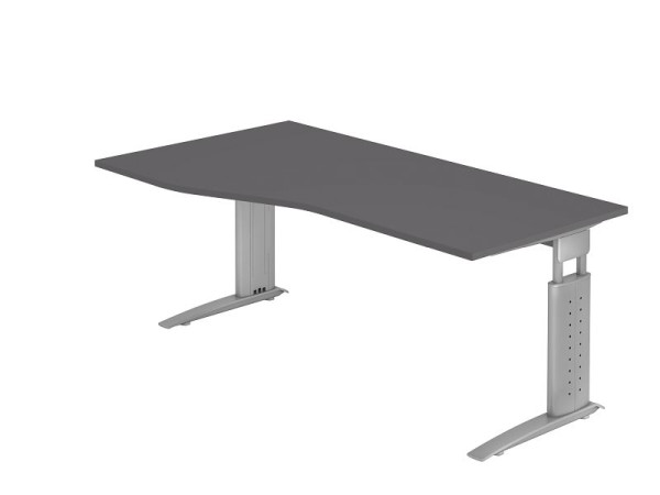 Bureau Hammerbacher pied C 180x100/80cm graphite/argent, hauteur de travail 68-86 cm réglable, VUS18/G/S