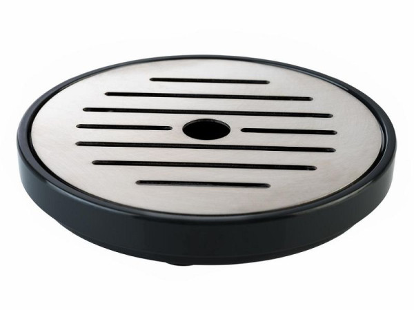 Bac collecteur APS, 2 parties, distributeur de boissons, mélamine, inox, pieds antidérapants, Ø 9,5 cm, hauteur 1,5 cm, noir, 10841