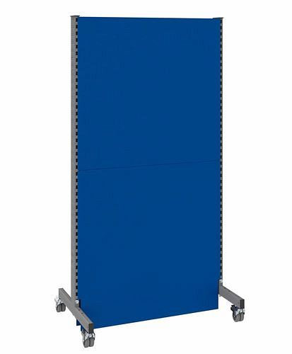 Cloison acoustique mobile DENIOS, champ de base, L 1000, H 2000 mm, tôle perforée acoustique d'un côté, gris/bleu, 293100