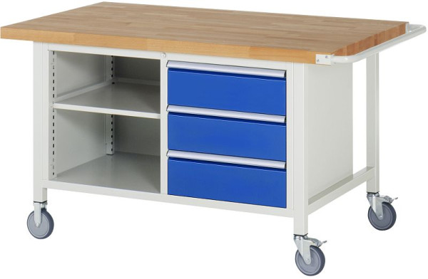 Établi mobile RAU série 8000, conteneur à double fond (3x tiroir, 1x étagère), 1500x880x900 mm, 05-8462A2-159B4S.11