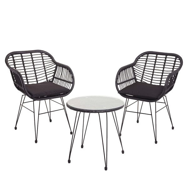 Ensemble en polyrotin Mendler HWC-G17, ensemble de balcon, ensemble de jardin, chaise, corde, anthracite, coussins anthracite, 76305