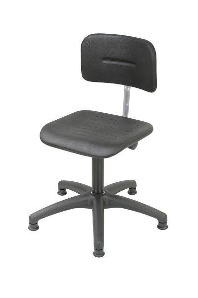 Chaise de travail Lotz, siège et dossier à vérin à gaz PU noir, base en plastique avec patins, réglage de la profondeur d'assise, hauteur d'assise 400-600 mm, 6130.01