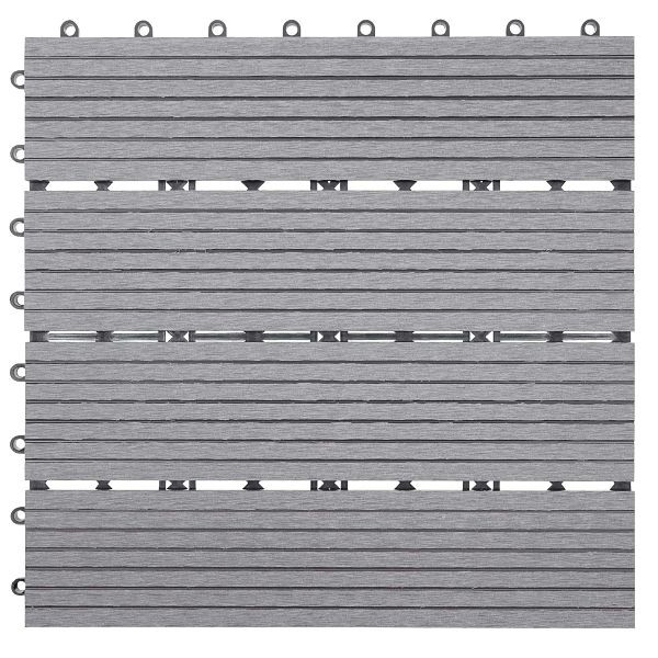 Carrelage de sol Mendler WPC Rhone, balcon/terrasse aspect bois, 11x chaque 30x30cm = 1m², base, gris linéaire, 54438