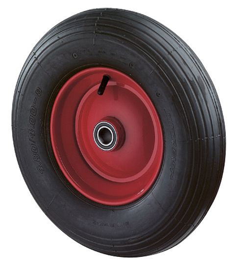 Roue pneumatique à roulettes BS, largeur 100 mm, Ø400 mm, jusqu'à 300 kg, bande de roulement en caoutchouc noir, corps de roue, jante en acier galvanisé/peint, roulements à billes, C95.400